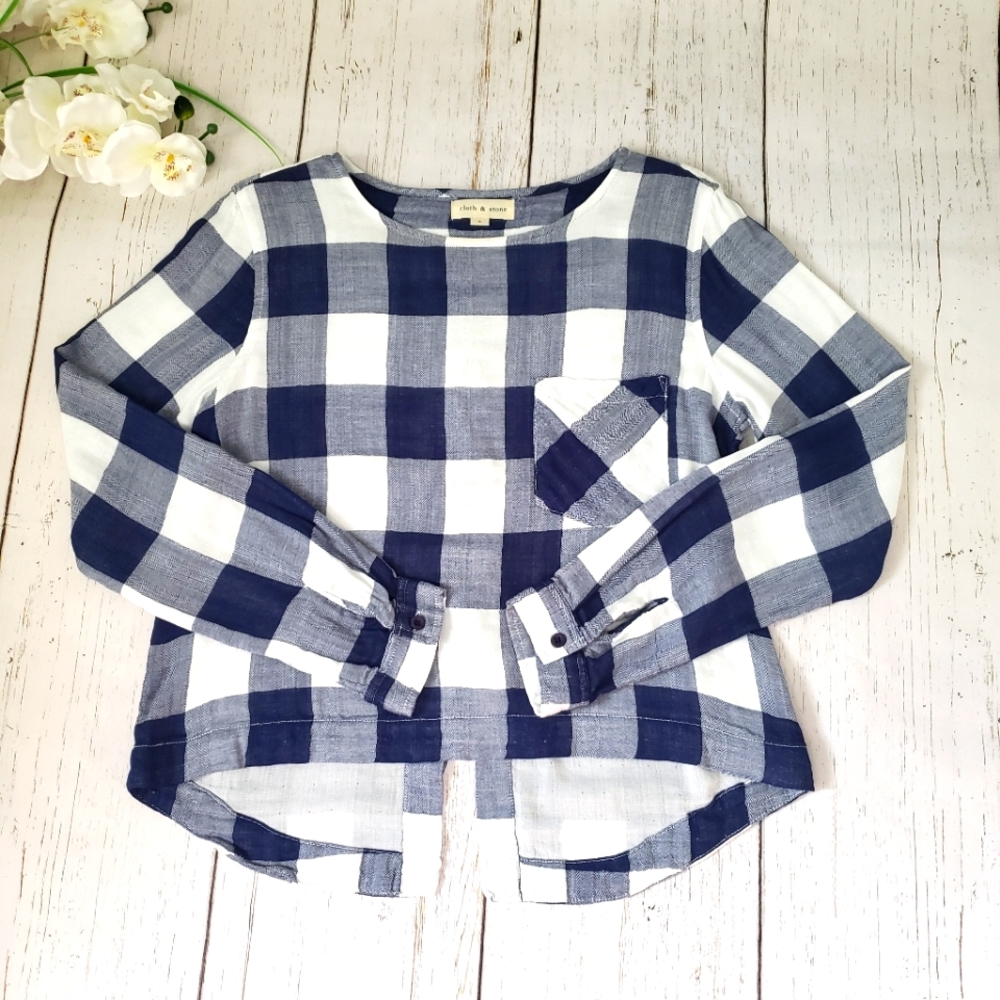Cloth & Stone Anthropologie Plaid LaceUp Back Top